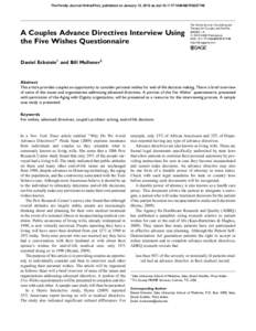 The Family Journal OnlineFirst, published on January 12, 2010 as doi:[removed][removed]  A Couples Advance Directives Interview Using the Five Wishes Questionnaire  The Family Journal: Counseling and