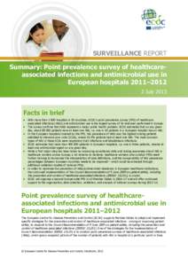 SURVEILLANCE REPORT Summary: Point prevalence survey of healthcareassociated infections and antimicrobial use in European hospitals 2011–[removed]July[removed]Facts in brief