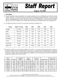 August 18, 2009 I. STATISTICS ♦ Our monthly statistics report is attached. As of August 6, 2009, there were 3,360 Applications for Permits-to-Drill (“APDs”) approved. It is estimated that there will be 5,000 drilli