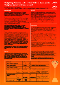 Weighing Patients in Scottish Critical Care Units: Weighed down by Inaccuracy? By C. HURNAUTH¹and M. MCDOUGALL², ¹ICU St. John’s Hospital at Howden, Livingston, EH54 6PP, ² ICU Queen Margaret Hospital, Dunfermline,