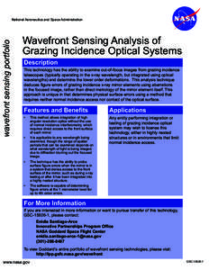 wavefront sensing portfolio  National Aeronautics and Space Administration Wavefront Sensing Analysis of Grazing Incidence Optical Systems