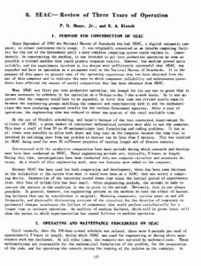 8. SEAC-Review  of Three Years of Operation P. D. Shape, Jr., and R. A. Kirsch 1. PURPOSE FOR CONSTRUCTION OF SEAC