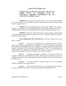 RESOLUTION NUMBER 3166 A RESOLUTION OF THE CITY COUNCIL OF THE CITY OF PERRIS, COUNTY OF RIVERSIDE,