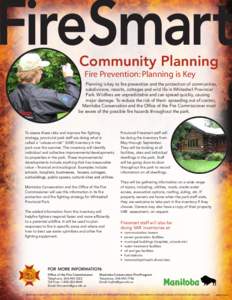 Community Planning Fire Prevention: Planning is Key Planning is key to fire prevention and the protection of communities, subdivisions, resorts, cottages and wild life in Whiteshell Provincial Park. Wildfires are unpredi