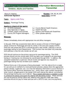 Oregon Department of Human Services Information Memorandum