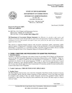Request for Proposals (RFP) Terms and Conditions STATE OF NEW HAMPSHIRE DEPARTMENT OF CORRECTIONS DIVISION OF ADMINISTRATION