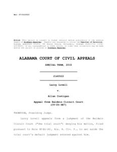 Rel: Notice: This opinion is subject to formal revision before publication in the advance sheets of Southern Reporter. Readers are requested to notify the Reporter of Decisions, Alabama Appellate Courts, 300 