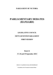 PARLIAMENT OF VICTORIA  PARLIAMENTARY DEBATES (HANSARD)  LEGISLATIVE COUNCIL