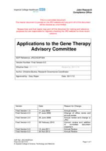 Joint Research Compliance Office This is a controlled document. The master document is posted on the JRO website and any print-off of this document will be classed as uncontrolled.
