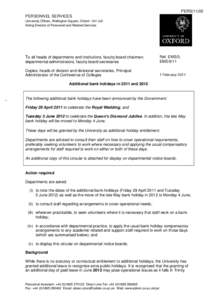 PERS[removed]PERSONNEL SERVICES University Offices, Wellington Square, Oxford OX1 2JD Acting Director of Personnel and Related Services  departmental administrators, faculty board secretaries