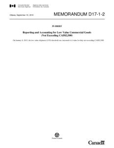 Memorandum D17-1-2, Reporting and Accounting for Low Value Commercial Goods (Not Exceeding CAD$2,500)