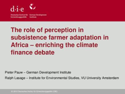 The role of perception in subsistence farmer adaptation in Africa – enriching the climate finance debate Pieter Pauw – German Development Institute Ralph Lasage – Institute for Environmental Studies, VU University 