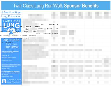 Twin Cities Lung Run/Walk Sponsor Benefits Benefits Lake Harriet ----------------------Logo Submission Deadlines: Event brochure: 5/16