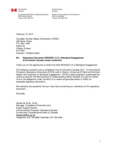 Environment Canada Comments on REGDOCAboriginal Engagement