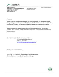 State of Vermont Department of Vermont Health Access 312 Hurricane Lane, Suite 201 Williston VT[removed]dvha.vermont.gov
