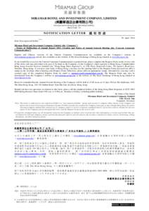 MIRAMAR HOTEL AND INVESTMENT COMPANY, LIMITED  (美麗華酒店企業有限公司) (Incorporated in Hong Kong with limited liability) (Stock Code: 71)
