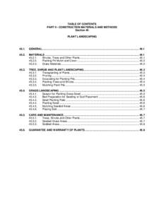 TABLE OF CONTENTS PART II - CONSTRUCTION MATERIALS AND METHODS Section 45 PLANT LANDSCAPING  45.1.