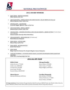 NATIONAL PRO FASTPITCH 2012 AWARD WINNERS • USSSA PRIDE – KRISTYN SANDBERG Miken Rookie of the Year