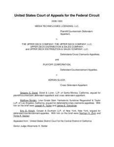 United States Court of Appeals for the Federal CircuitMEDIA TECHNOLOGIES LICENSING, LLC, Plaintiff/Counterclaim DefendantAppellant, v. THE UPPER DECK COMPANY, THE UPPER DECK COMPANY, LLC,
