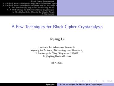 A Few Techniques for Block Cipher Cryptanalysis