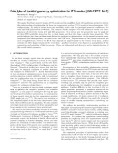 Principles of toroidal geometry optimization for ITG modes (UW-CPTCMordechai N. Rorvig1, a) Masters thesis, Dept. of Engineering Physics, University of Wisconsin (Dated: 27 AugustWe employ fluid limit anal