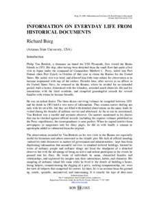 Burg, RInformation on Everyday Life from Historical Documents Arizona State University, USA INFORMATION ON EVERYDAY LIFE FROM HISTORICAL DOCUMENTS Richard Burg