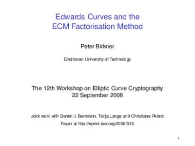 Abstract algebra / Algebra / Mathematics / Finite fields / Integer factorization algorithms / Group theory / Elliptic curve cryptography / Lenstra elliptic curve factorization / Elliptic curves / Elliptic curve / Torsion / Order