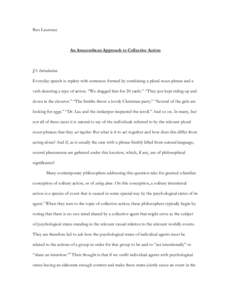 Ben Laurence  An Anscombean Approach to Collective Action §1: Introduction Everyday speech is replete with sentences formed by combining a plural noun-phrase and a