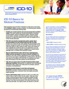 Official CMS Industry Resources for the ICD-10 Transition  www.cms.gov/ICD10 ICD-10 Basics for Medical Practices