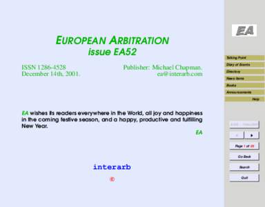 EUROPEAN ARBITRATION issue EA52 ISSN[removed]December 14th, [removed]Publisher: Michael Chapman.