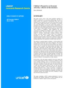 Children’s Perspectives on Economic Adversity: A Review of the Literature Gerry Redmond DISCUSSION PAPERS IDP Number[removed]