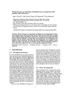 Wurdi Youang: an Australian Aboriginal stone arrangement with possible solar indications. Ray P. Norris1,2 , Cilla Norris3 , Duane W. Hamacher1,5 , Reg Abrahams4 1  Department of Indigenous Studies, Macquarie University,