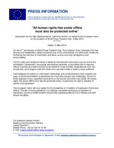 PRESS INFORMATION THE EUROPEAN UNION SPECIAL REPRESENTATIVE IN AFGHANISTAN THE EUROPEAN UNION DELEGATION TO AFGHANISTAN 