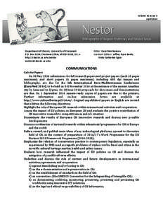 Volume	
  41	
  Issue	
  4	
   April	
  2014	
   Nestor Bibliography of Aegean Prehistory and Related Areas