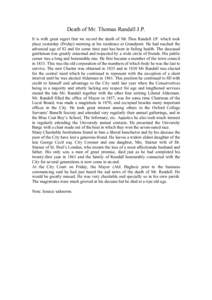 Death of Mr. Thomas Randall J.P. It is with great regret that we record the death of Mr Thos Randall J.P. which took place yesterday (Friday) morning at his residence at Grandpont. He had reached the advanced age of 82 a