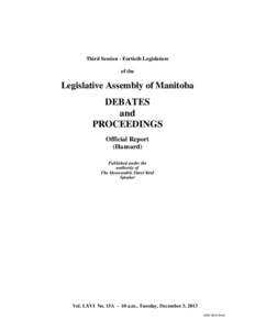 Third Session - Fortieth Legislature of the Legislative Assembly of Manitoba  DEBATES