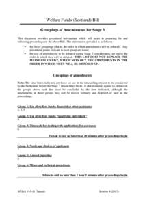 Welfare Funds (Scotland) Bill Groupings of Amendments for Stage 3 This document provides procedural information which will assist in preparing for and following proceedings on the above Bill. The information provided is 