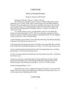 CAPE FEAR Music by Bernard Herrmann Rundown Analysis by Bill Wrobel