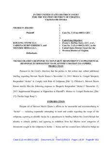 IN THE UNITED STATES DISTRICT COURT FOR THE WESTERN DISTRICT OF VIRGINIA Charlottesville Division NICOLE P. ERAMO Plaintiff