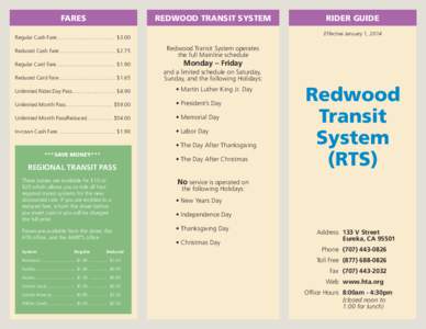 FARES  REDWOOD TRANSIT SYSTEM Effective January 1, 2014