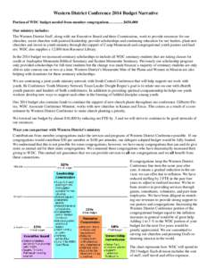 Western District Conference 2014 Budget Narrative Portion of WDC budget needed from member congregations…………$454,000 Our ministry includes: The Western District Staff, along with our Executive Board and three Com