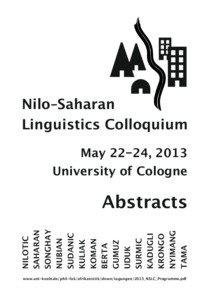 Nilo–Saharan Linguistics Colloquium May 22–24, 2013