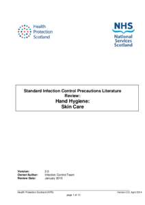 Standard Infection Control Precautions Literature Review: Hand Hygiene: Skin Care