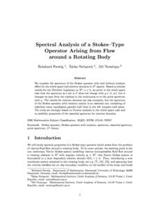 Spectral Analysis of a Stokes{Type Operator Arising from Flow around a Rotating Body Reinhard Farwig  1