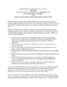 MSHA - Agreement Establishing an Alliance Between the Mine Safety and Health Administration U.S. Department of Labor and The National Stone, Sand and Gravel Association