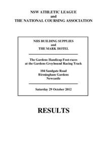 NSW ATHLETIC LEAGUE and THE NATIONAL COURSING ASSOCIATION NHS BUILDING SUPPLIES and