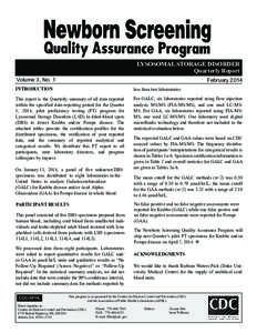 LYSOSOMAL STORAGE DISORDER Quarterly Report PROFICIENCY Volume 3, No. 1