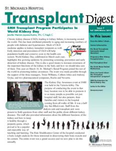 SMH Transplant Program Participates In World Kidney Day Issue 7 Fall 2009/Winter 2010