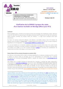 NOTE CRIIRAD Valence, le 14 mars 2017 Commission de Recherche et d’Information Indépendantes sur la Radioactivité 29 cours Manuel de FallaValence / France