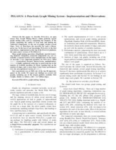 PEGASUS: A Peta-Scale Graph Mining System - Implementation and Observations U Kang SCS, Carnegie Mellon University   Charalampos E. Tsourakakis